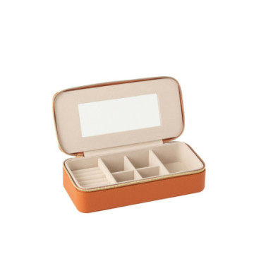 Boite A Bijoux Rectangle + Miroir Cuir Artificiel Cognac