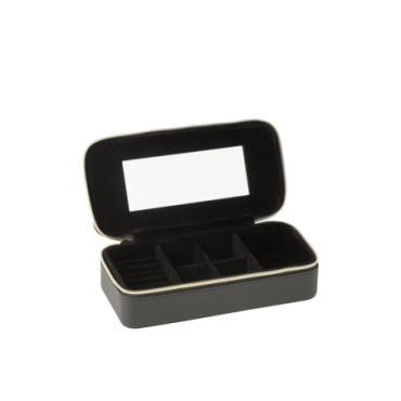 Boite A Bijoux Rectangle + Miroir Cuir Artificiel Noir