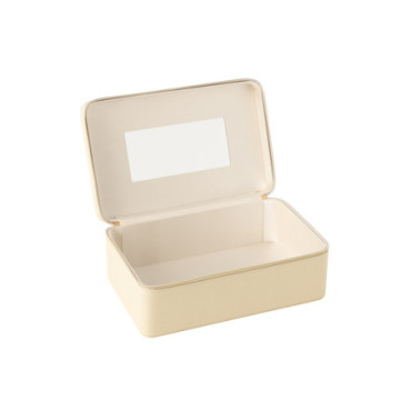 Boite Pour Cosmétiques Rectangle + Miroir Cuir Artificiel Beige