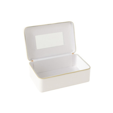 Boite Pour Cosmétiques Rectangle + Miroir Cuir Artificiel Blanc