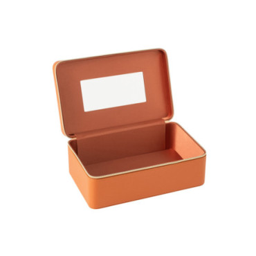 Boite Pour Cosmétiques Rectangle + Miroir Cuir Artificiel Cognac