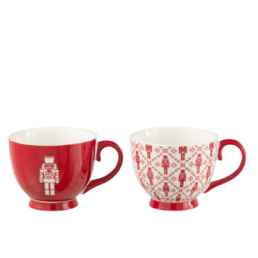 Boite 2 Mug Casse-Noisette Boite Cadeau Ceramique Rouge