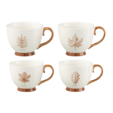 Boite 2 Mug Feuille Boite Cadeau Ceramique Marron