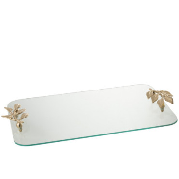 Plateau Feuille Verre / Acier Transparent / Or