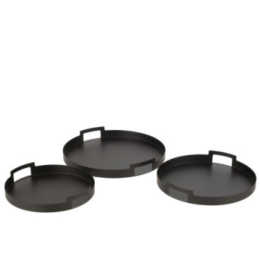 Plateau Rond Metal Noir x3