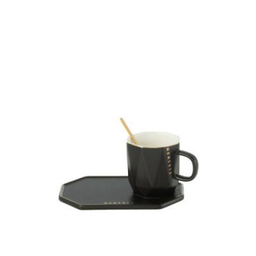 Tasse + Sous-Tasse + Cuillere Moments Ceramique Noir