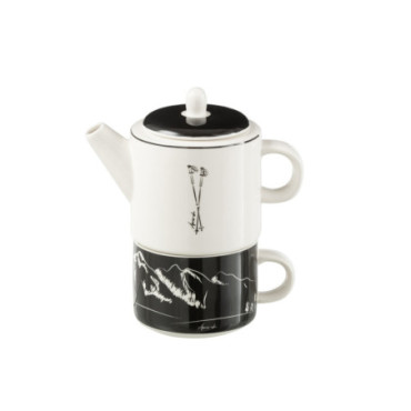 Theiere + Tasse Boite Cadeau Ceramique Noir / Blanc