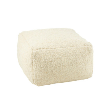 Pouf Carré Boucles Laine Crème