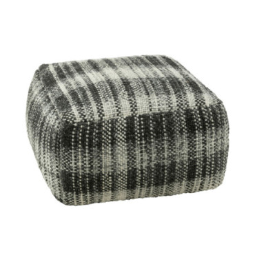 Pouf Carré Carreaux Laine Gris / Noir