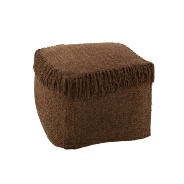 Pouf Carré Tissé + Franges Viscose Marron