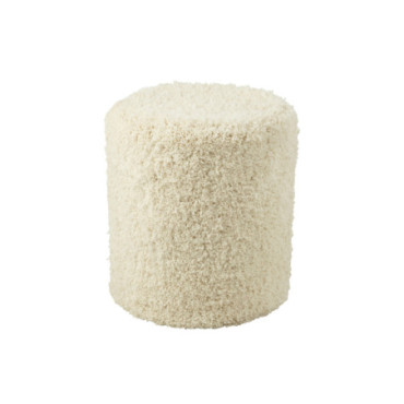 Pouf Cylindre Duveteux Polyester Crème