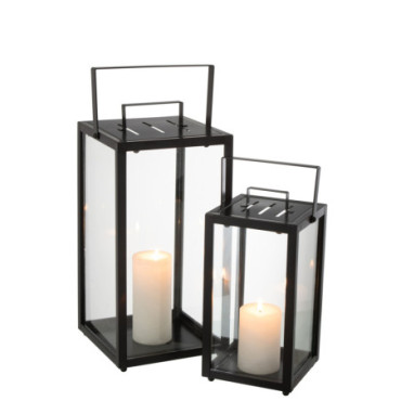 Lanternes Rectangle Alo Fer / Verre Noir x2