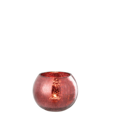 Photophore Boule Craquelée Verre Rose M