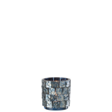 Photophore Carre Mosaique Verre Bleu Fonce Large