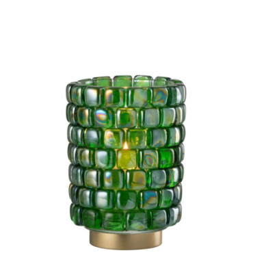 Photophore Carre Mosaique Verre Vert Large