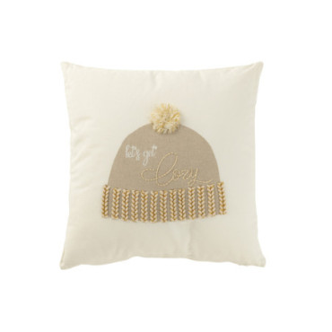 Coussin Bonnet Let'S Get Cozy Coton Blanc / Beige