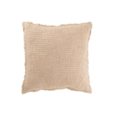 Coussin Bords Effiloches Coton / Polyester Beige