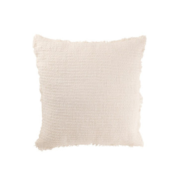 Coussin Bords Effiloches Coton / Polyester Blanc