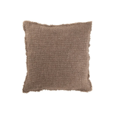 Coussin Bords Effiloches Coton / Polyester Taupe