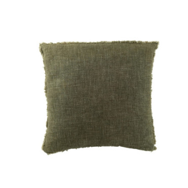 Coussin Bords Effiloches Polyester / Coton Vert Fonce