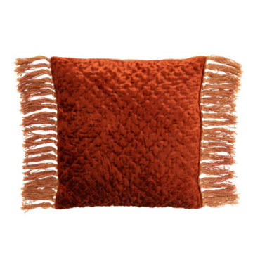 Coussin Brillant Gaufre + Franges Viscose / Coton Cuivre