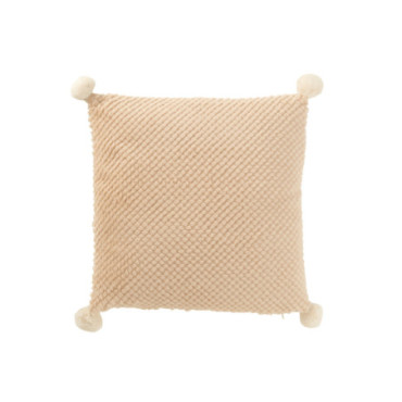 Coussin Doux Pompoms Polyester Beige