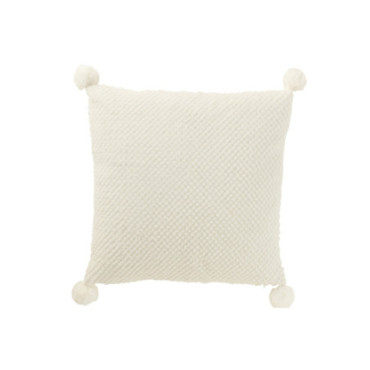 Coussin Doux Pompons Polyester Blanc