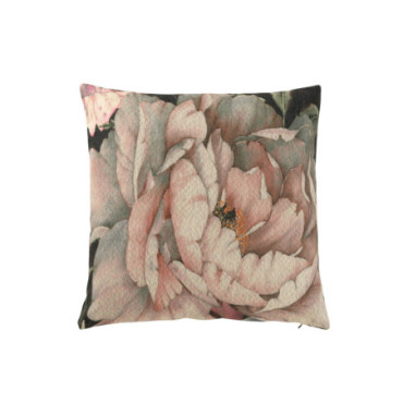 Coussin Imprimé Fleur Polyester / Cotton Noir / Rose