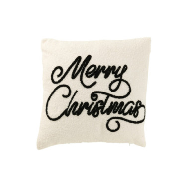 Coussin Merry Christmas Bouclé Blanc / Noir