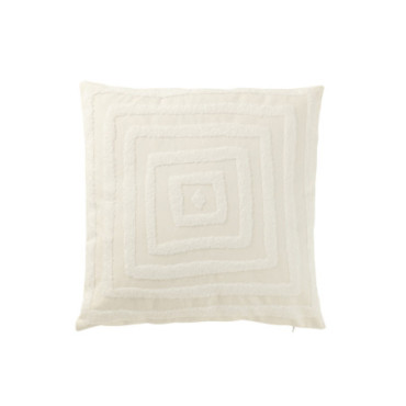 Coussin Motif Carrés Polyester Blanc