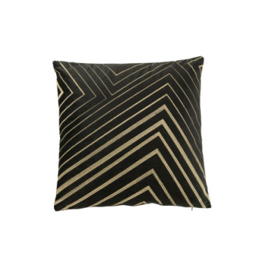 Coussin Rayures Pyramides Velours Noir / Doré