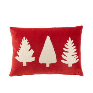 Coussin Rectangle Sapins Texture Velours Rouge / Blanc