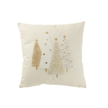 Coussin Sapins Relief Coton Blanc / Doré