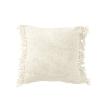 Coussin Tissé + Franges Viscose / Coton Blanc