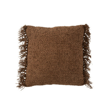 Coussin Tissé + Franges Viscose / Coton Marron