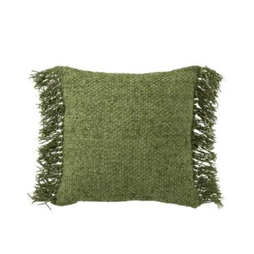 Coussin Tissé + Franges Viscose / Coton Vert Foncé