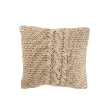 Coussin Tricot + Tresse Coton Beige Delave