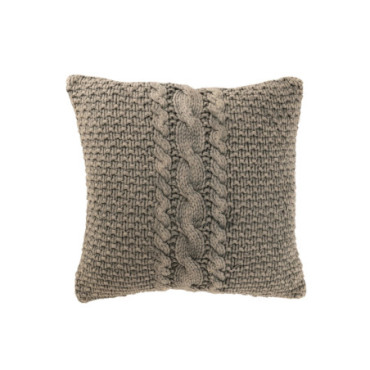 Coussin Tricot + Tresse Coton Gris Delave