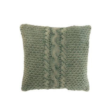 Coussin Tricot + Tresse Coton Vert Delave