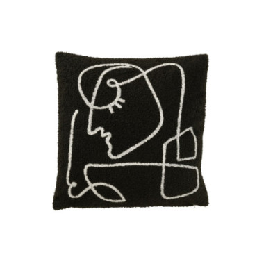 Coussin Visage Abstrait Bouclé Noir / Blanc