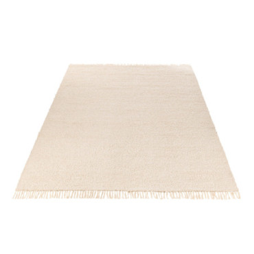 Tapis Rectangle + Franges Coton / Polyester Crème