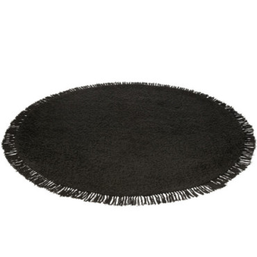 Tapis Rond + Franges Coton / Polyester Noir