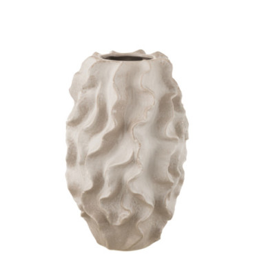 Vase Abstrait Vagues Argile Beige Large