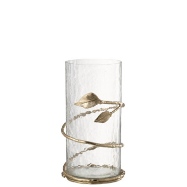 Vase Feuille Court Verre / Acier Transparent / Or