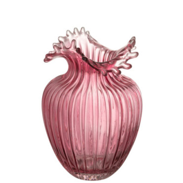 Vase Fleur Lignes Verre Rose Fonce Large