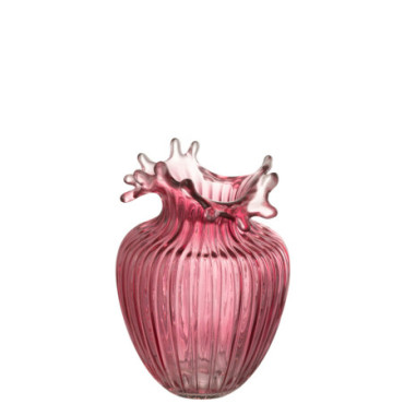 Vase Fleur Lignes Verre Rose Fonce S