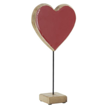 Coeur rouge en manguier sur socle