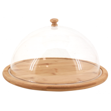 Plateau rond en bambou avec cloche