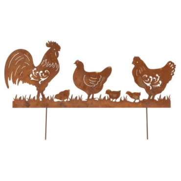 Coq, poules et poussins en métal