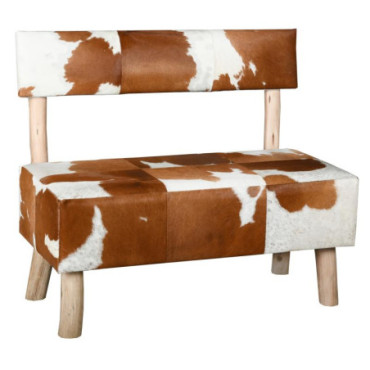 Banc avec dossier en peau de vache et eucalyptus